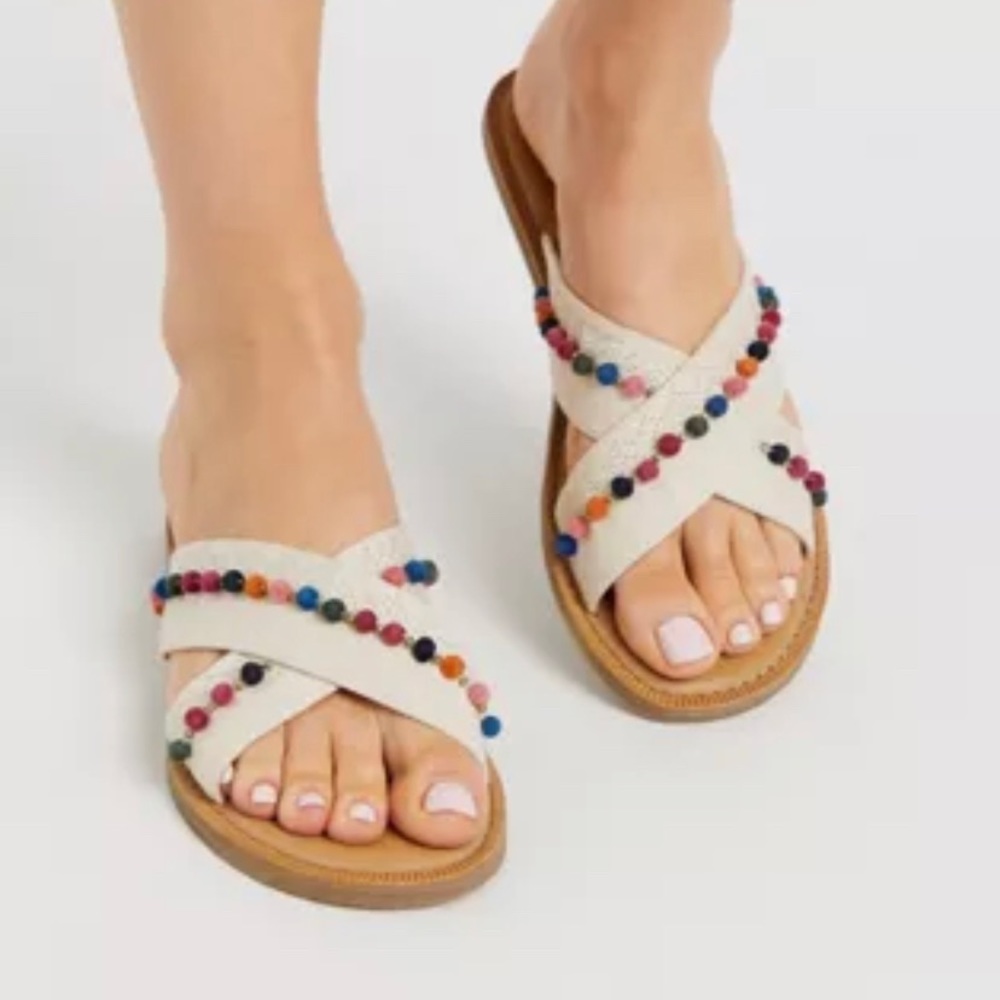 Toms Viv natural hemp Pom Pom sandal